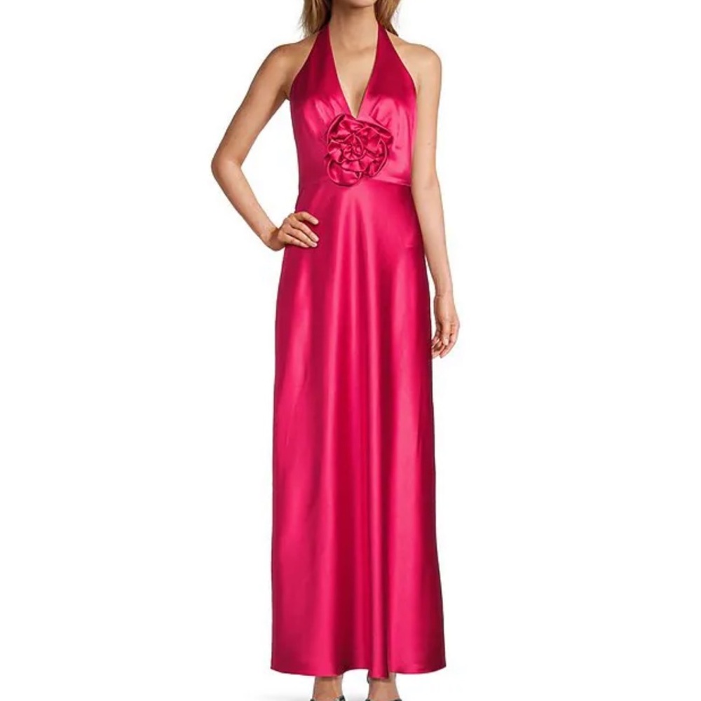 Antonio Melani Pink Flower Dress. Fuschia halter satin size zero like new